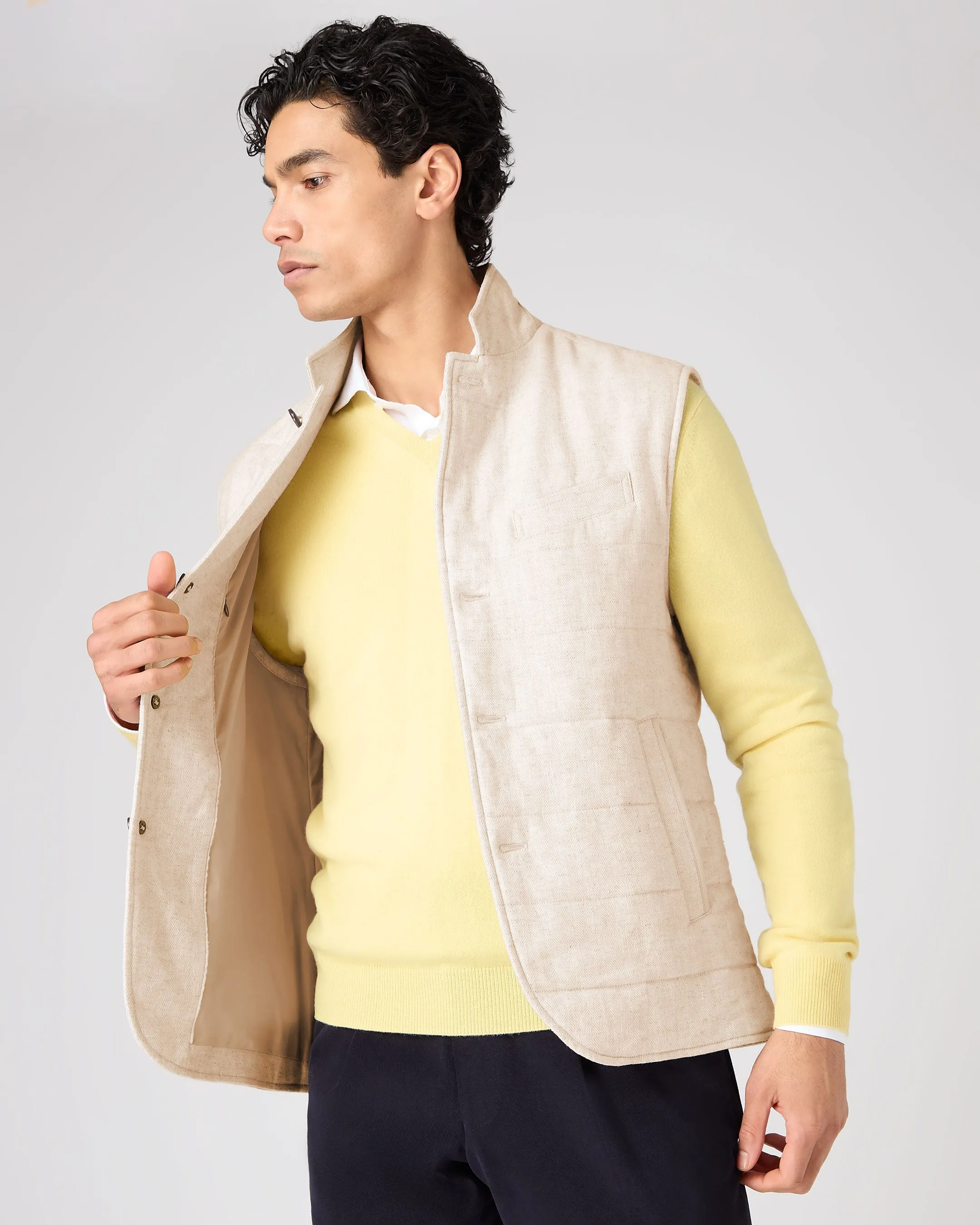 Men's Seville Linen Gilet Beige Brown