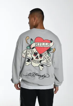 Mens Slow-Love Graphic Crew Neck Sweatshirt - Grey