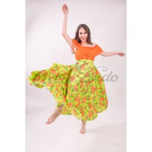 Mexican Folklorico Lime Green Floral Skirt