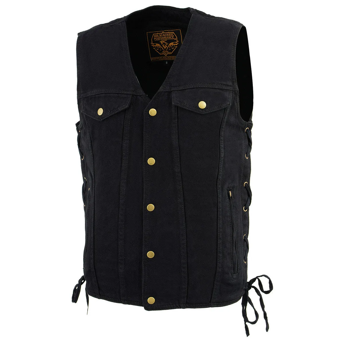 Milwaukee Leather DM1360 Men's Classic Black Denim Motorcycle Biker Riders Vest w/ Adjustable Side Laces