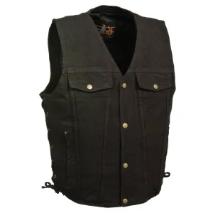 Milwaukee Leather DM1360 Men's Classic Black Denim Motorcycle Biker Riders Vest w/ Adjustable Side Laces