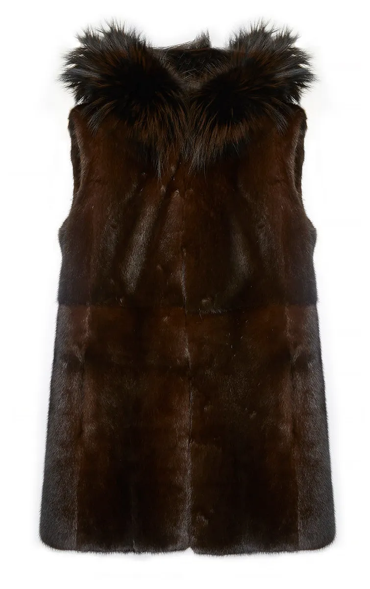 Mink Fur Gilet with Fox Fur Hood