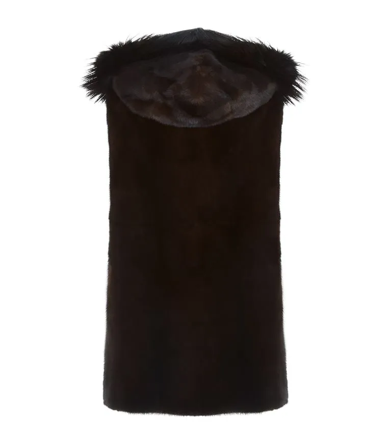 Mink Fur Gilet with Fox Fur Hood