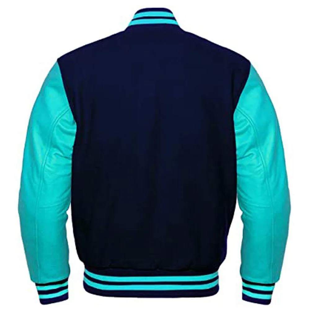 Navy and Tiffany Blue Varsity Jacket with Custom Logos