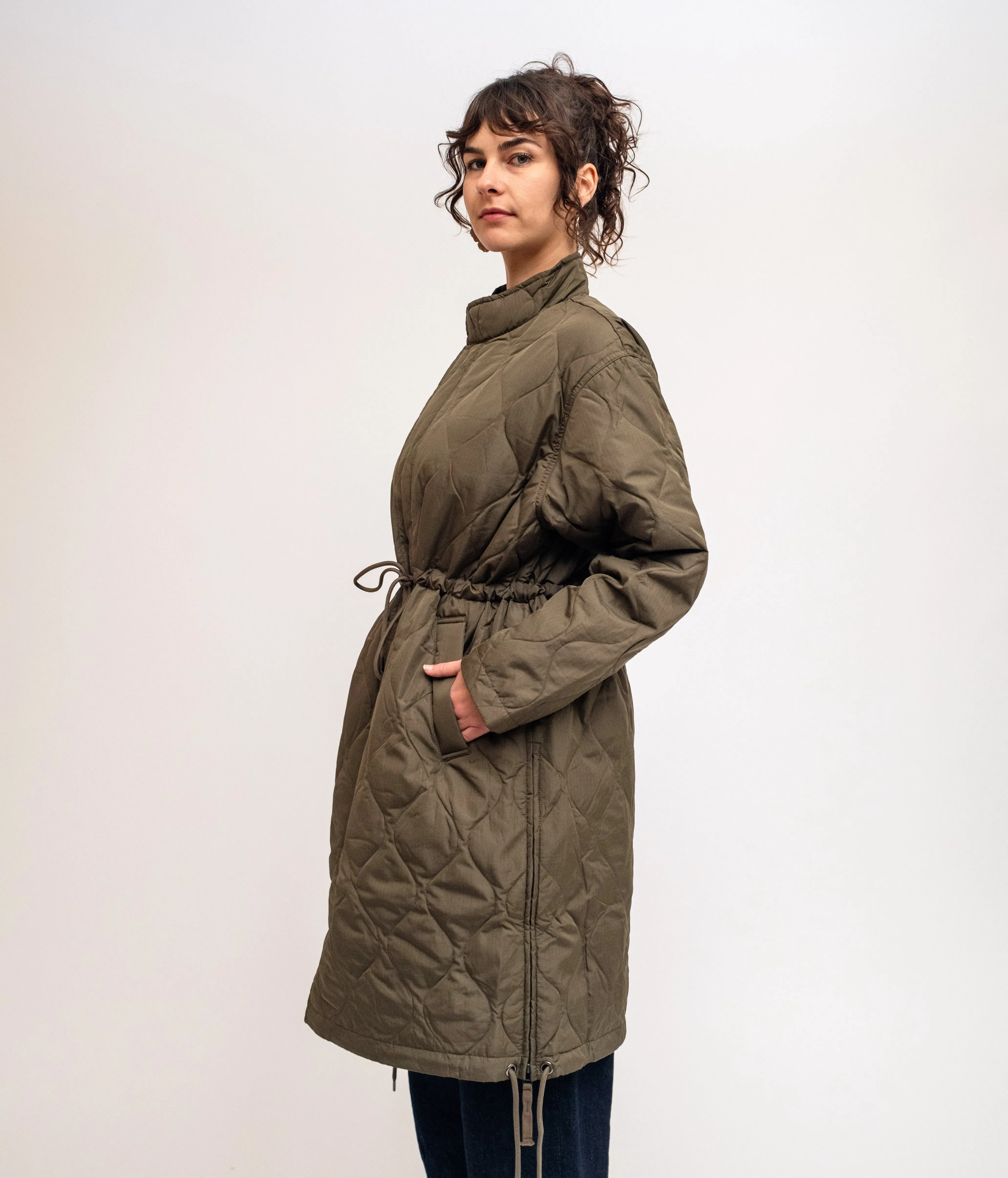 Olive Military Flyfront Long Down Jacket