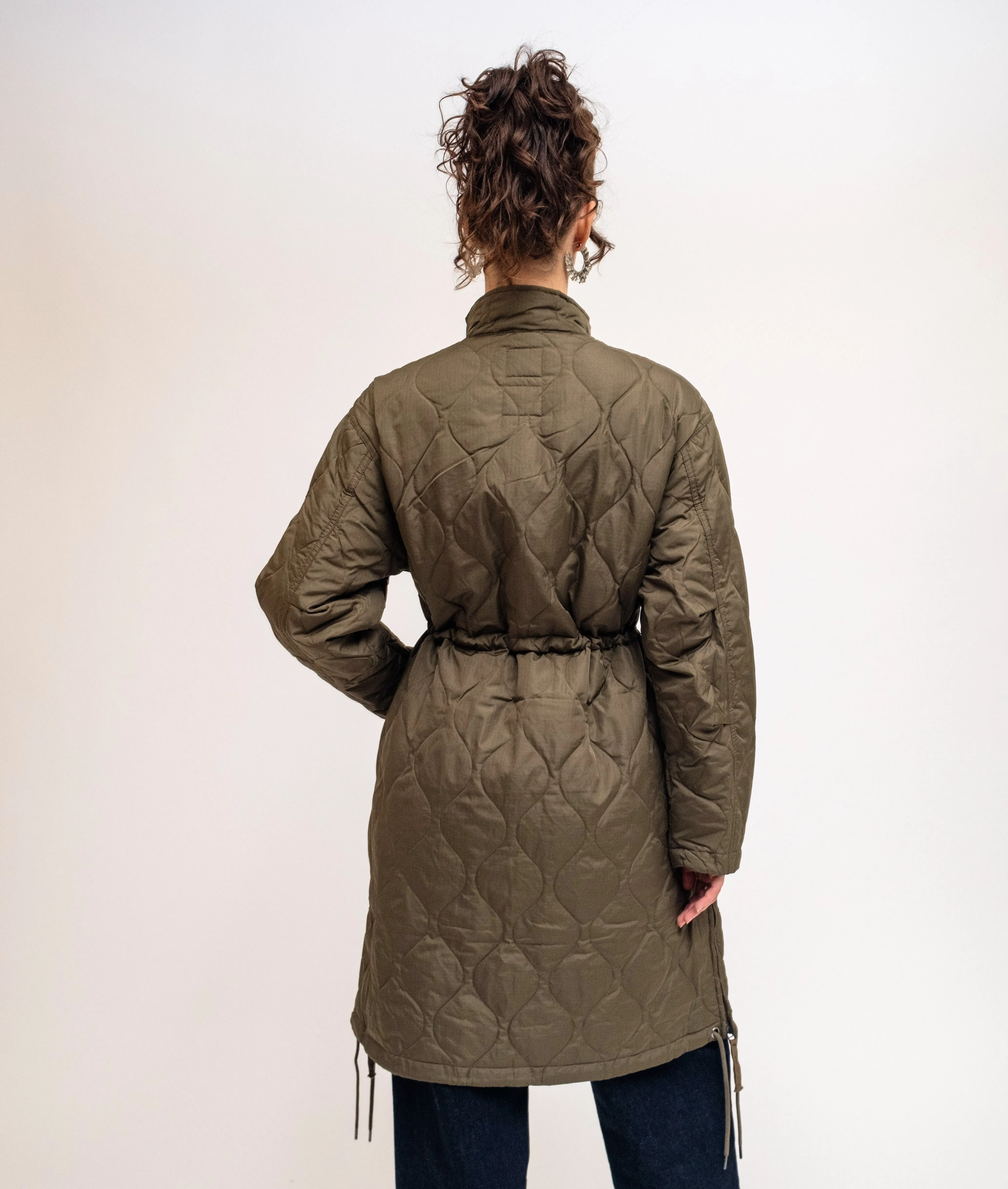 Olive Military Flyfront Long Down Jacket