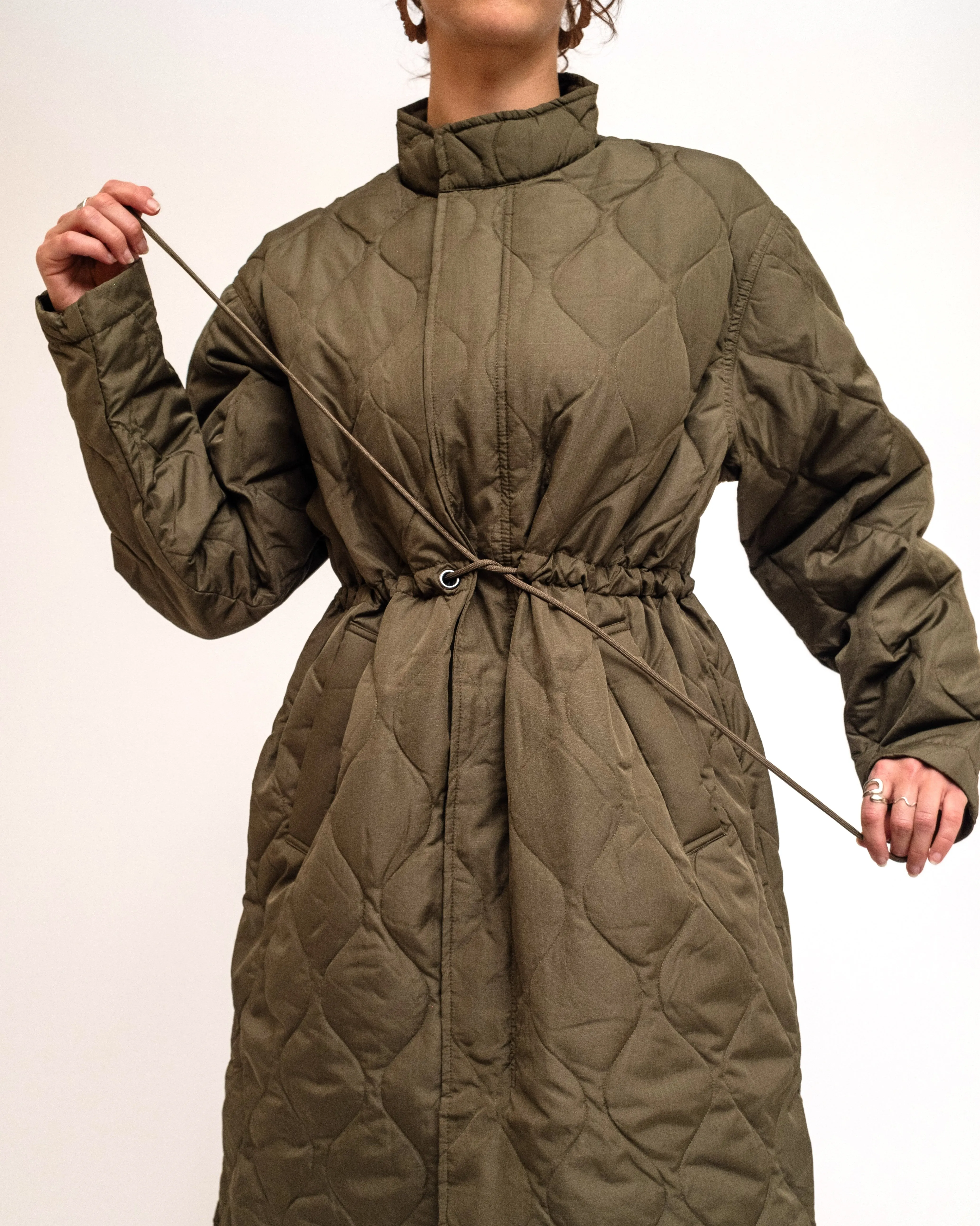 Olive Military Flyfront Long Down Jacket