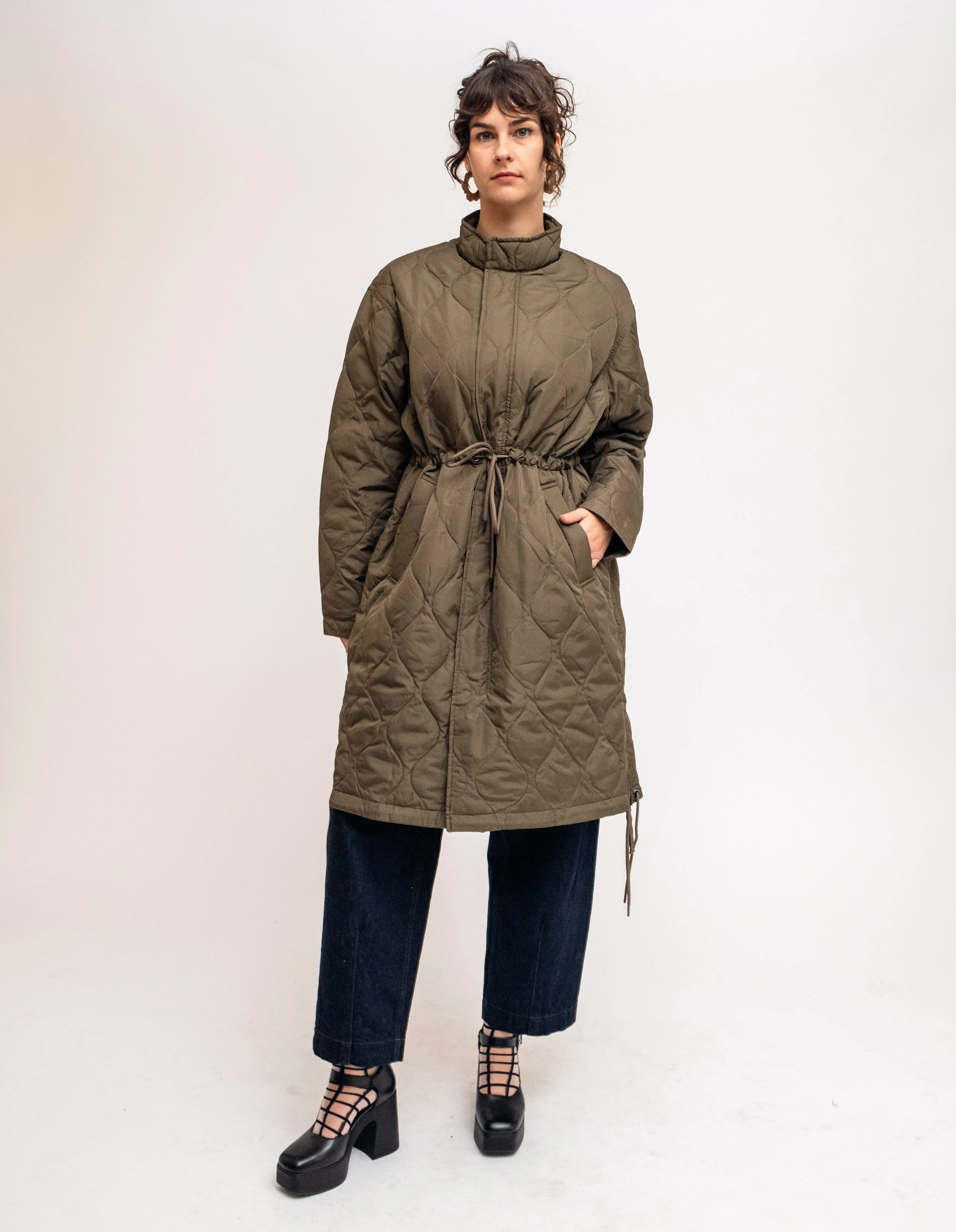 Olive Military Flyfront Long Down Jacket