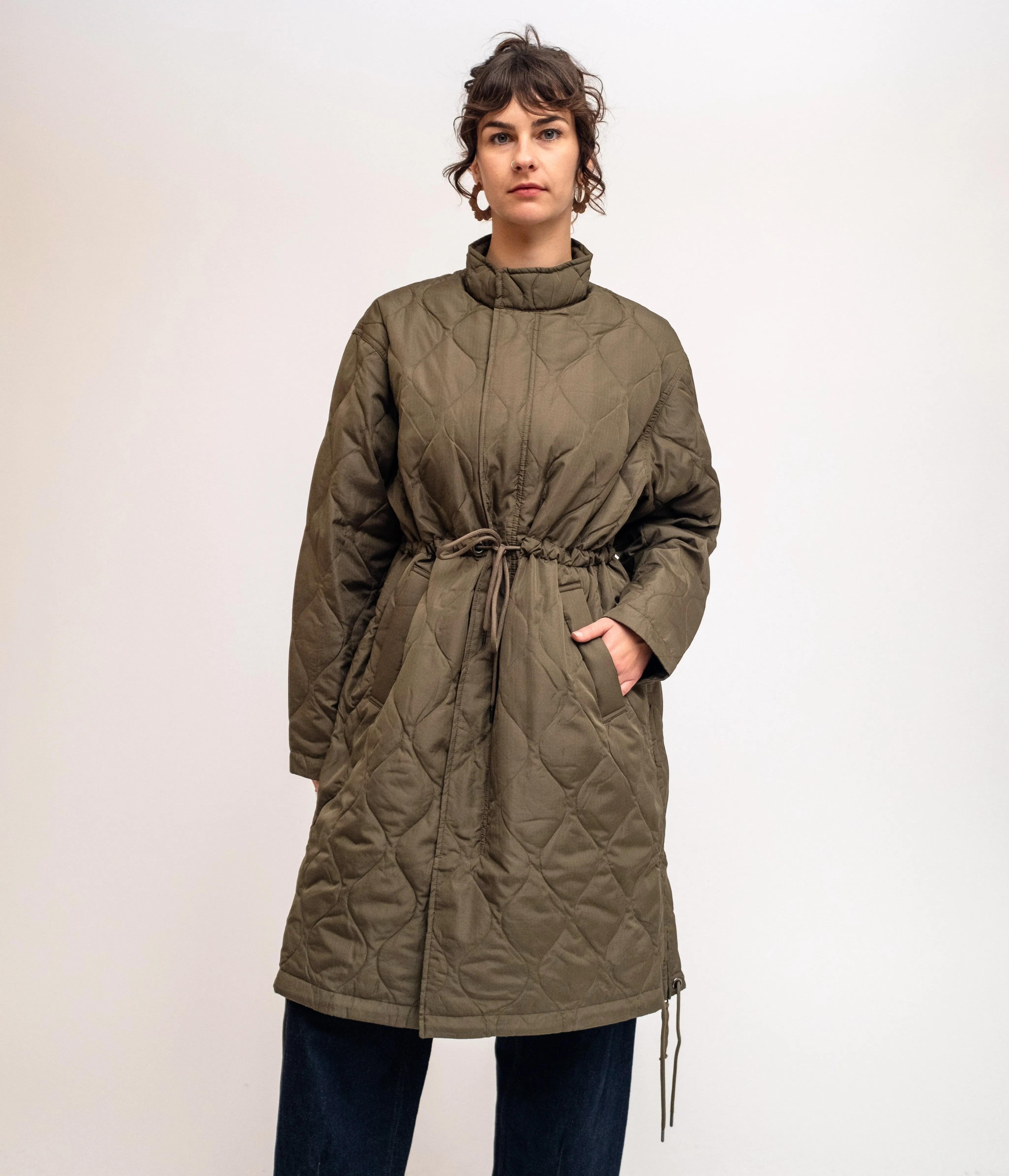 Olive Military Flyfront Long Down Jacket