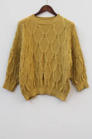 Organic Cotton Cable Sweater in Old Gold