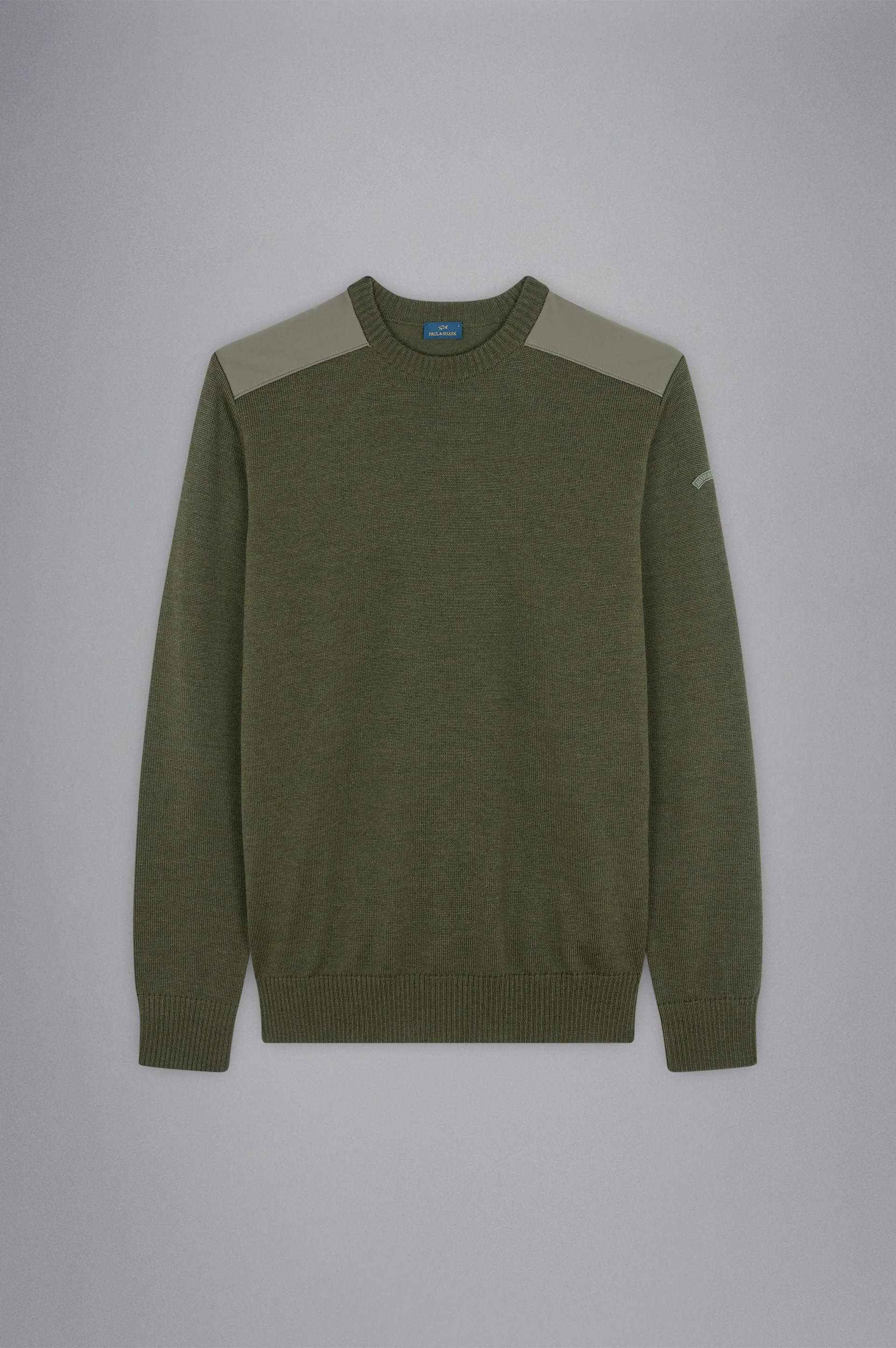 Paul & Shark Wool Crewneck Pullover with Typhoon Fabric and Moon Badge | Olive