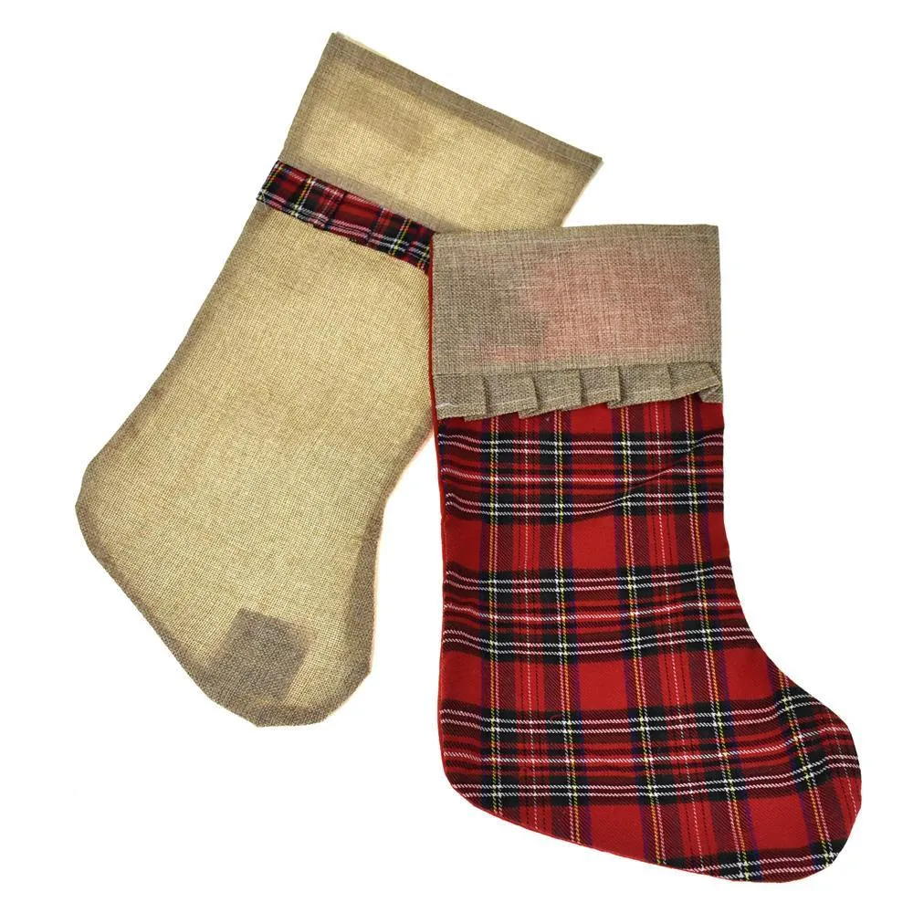 Plaid and Burlap Christmas Stockings, 18-Inch, 2-Piece