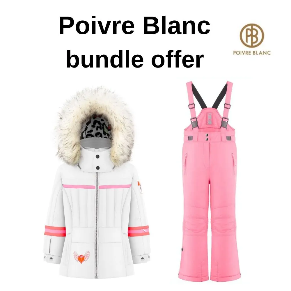 Poivre Blanc Girls Ski Jacket & Ski Pants Bundle - White/Lolly Pink