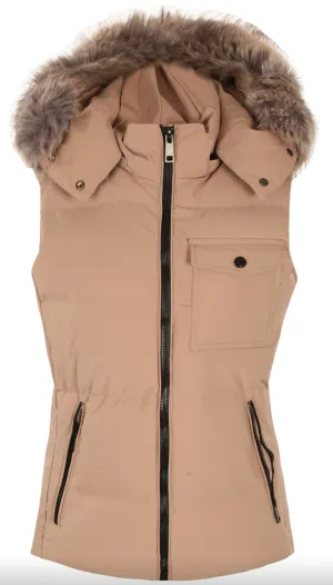 PUFFER GILET WITH FAUX FUR TRIM