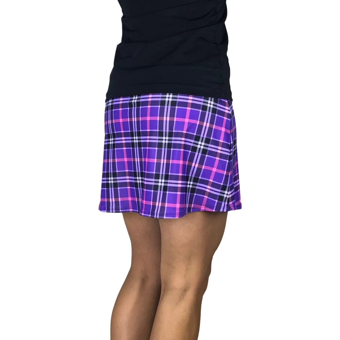 Purple Plaid Print Athletic Slim Golf Skort w/ pocket- Golf Skirt