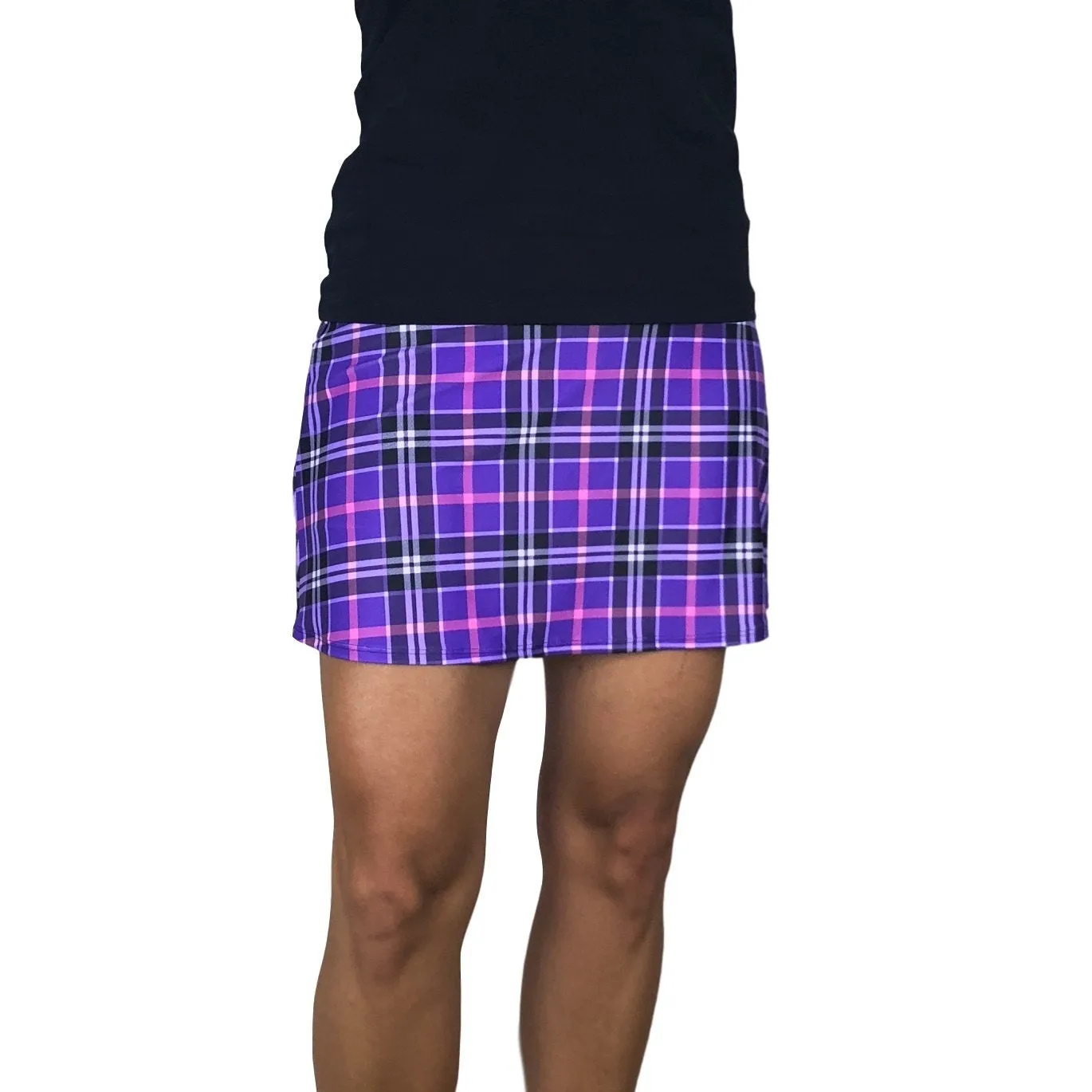 Purple Plaid Print Athletic Slim Golf Skort w/ pocket- Golf Skirt