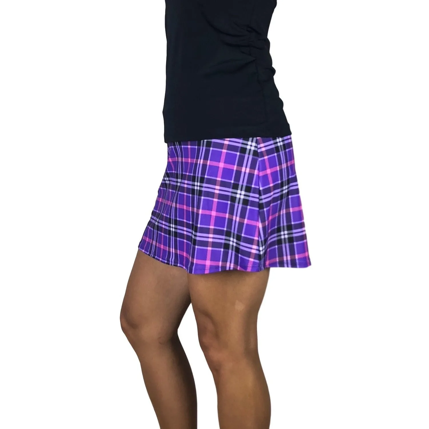 Purple Plaid Print Athletic Slim Golf Skort w/ pocket- Golf Skirt