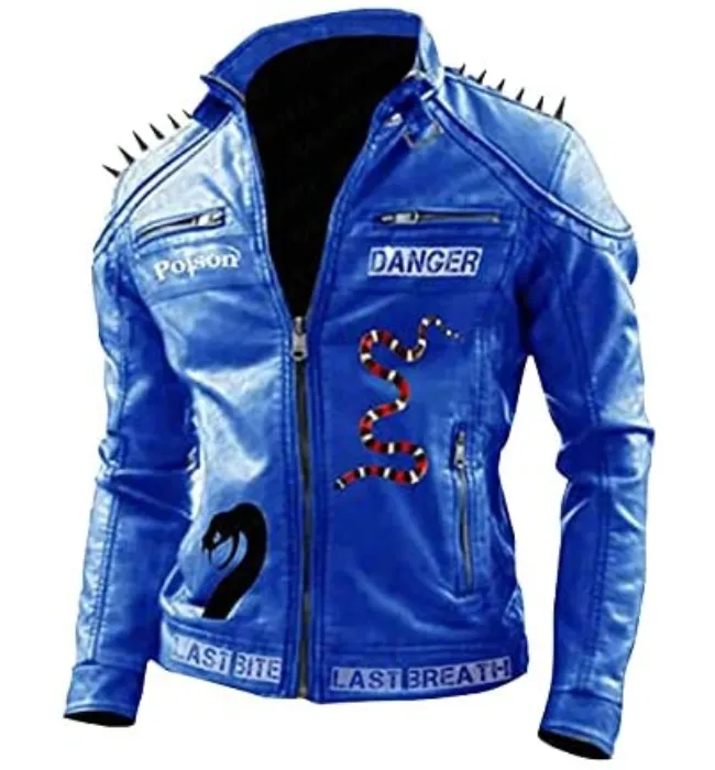 Red Punk Danger Leather jacket for Men with Snake