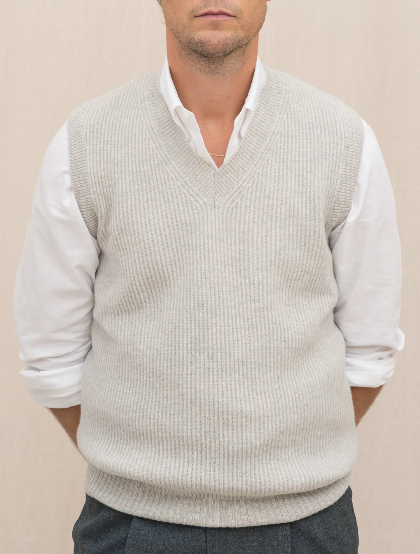 Rib Knitted Wool Sweater Vest Greige