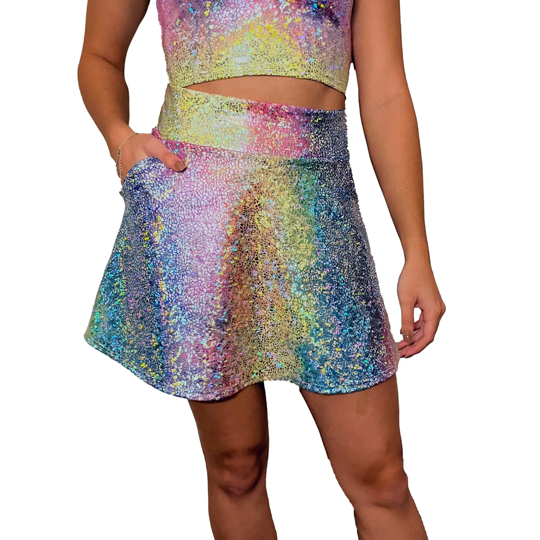 SALE - MEDIUM Rainbow Avatar A-line Skirt w/ Pockets