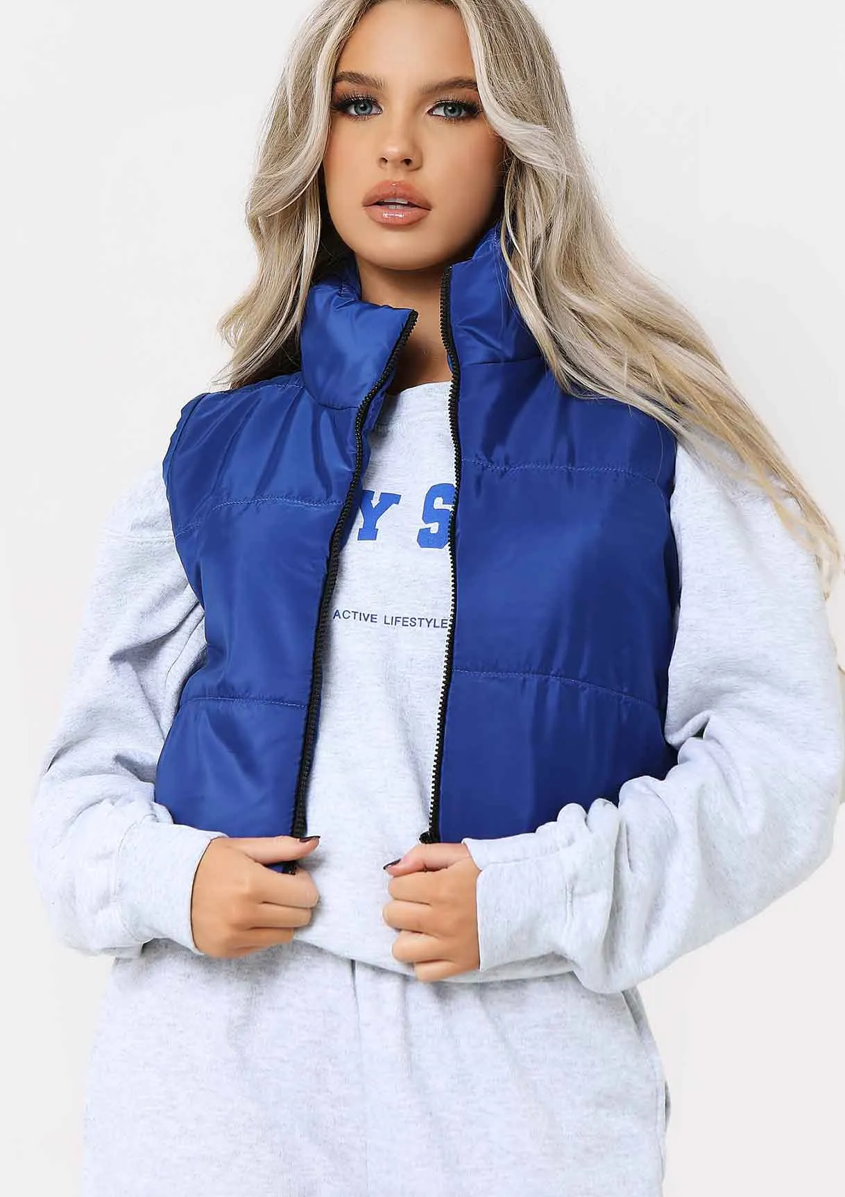 Sapphire Cobalt Blue Cropped Puffer Gilet