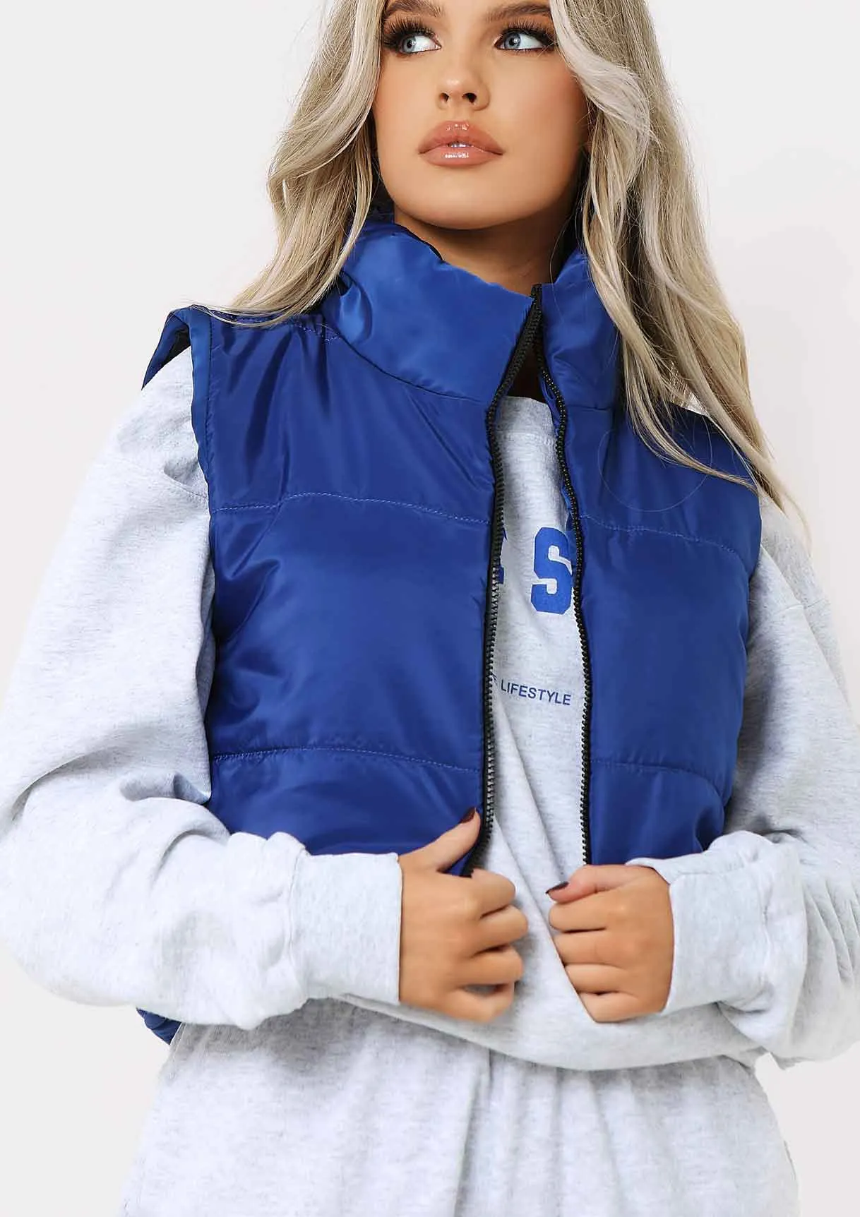 Sapphire Cobalt Blue Cropped Puffer Gilet