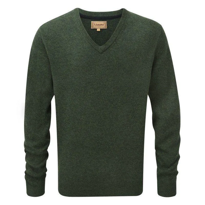 Schoffel Lambswool Mens V Neck Jumper - Forest