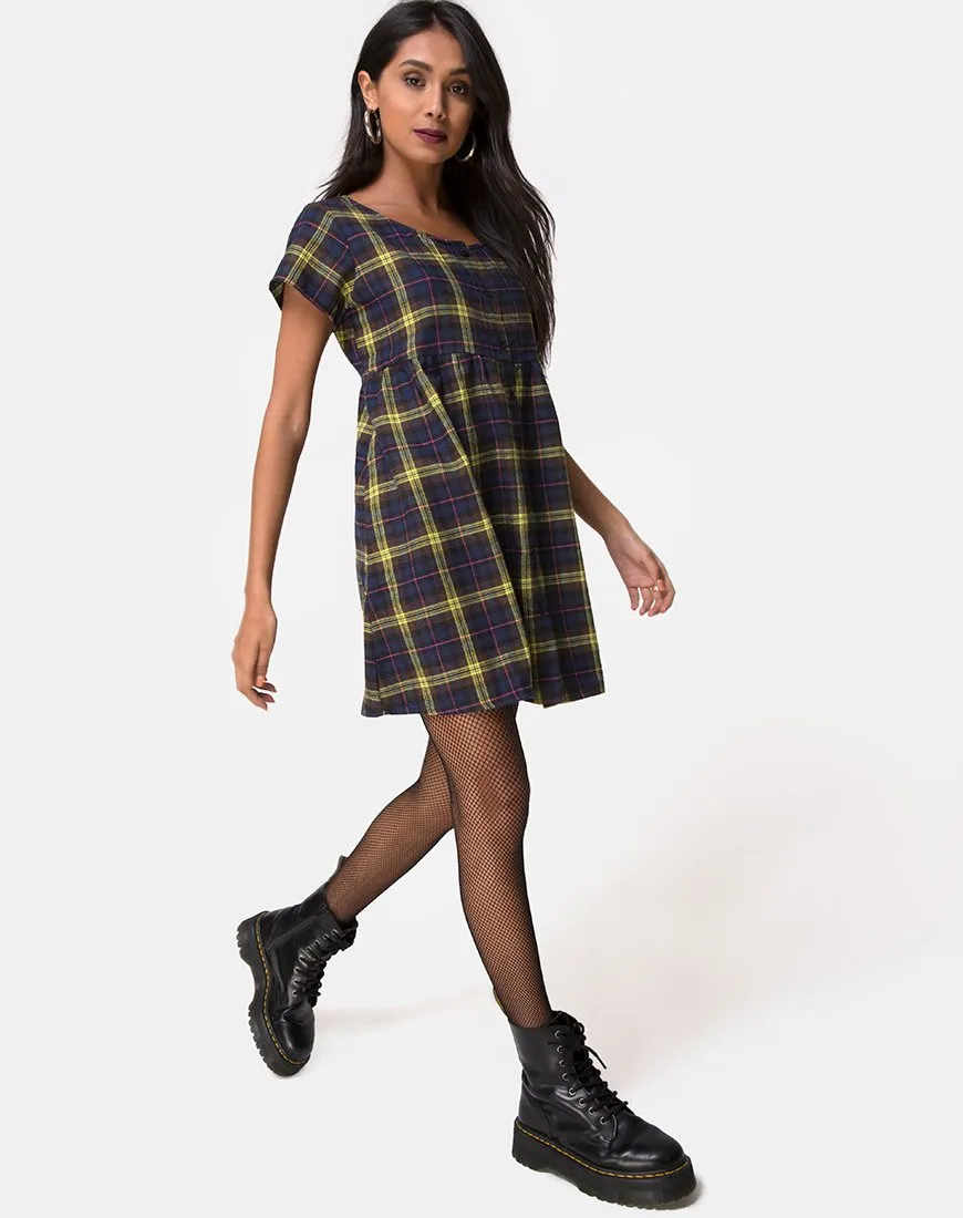 Skibbie Dress In Plain Brown Yellow Check