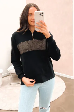 Stone Stacked Mock Neck Pullover Black Combo