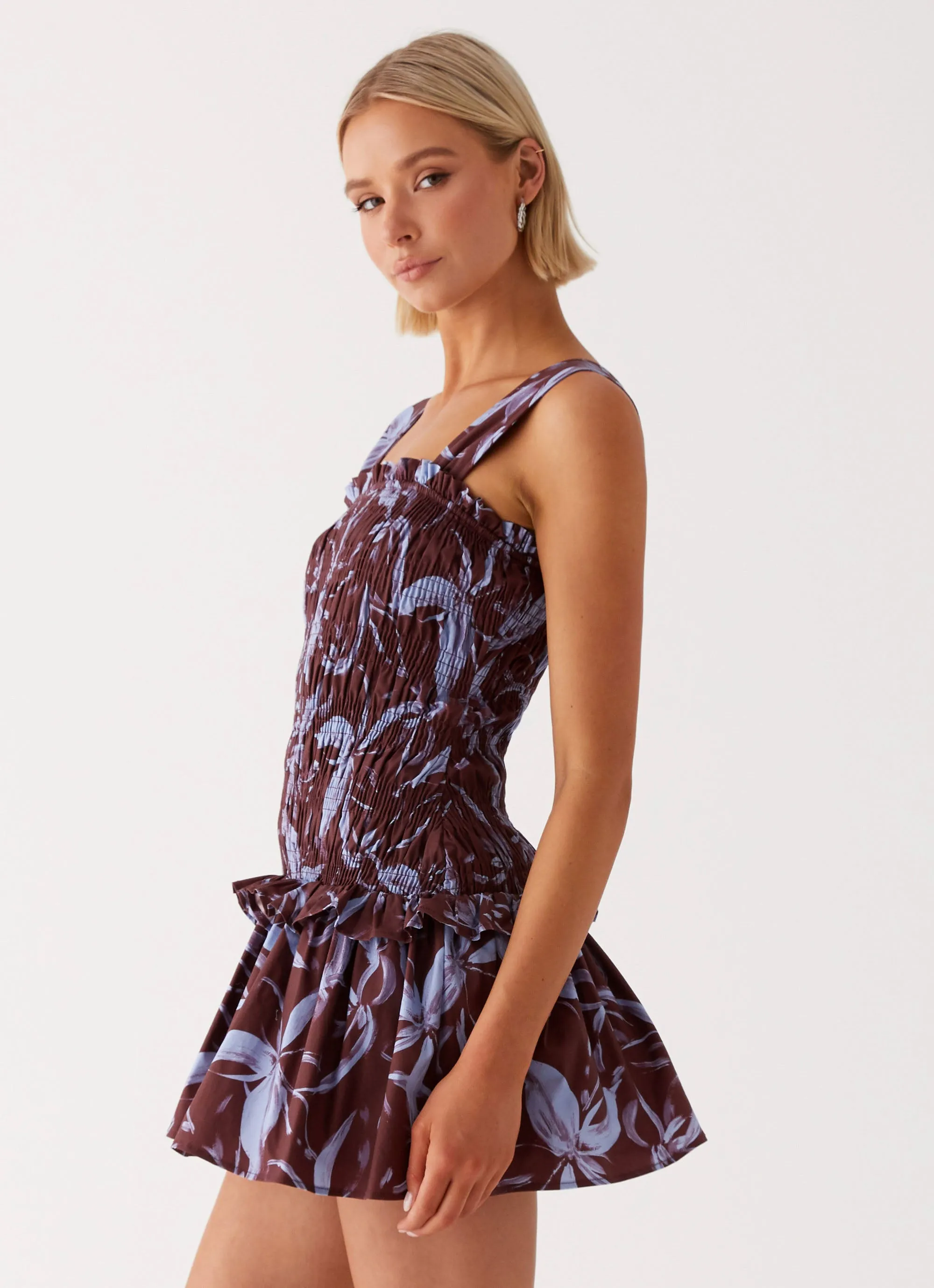 Tenielle Mini Dress - Brown Purple Floral