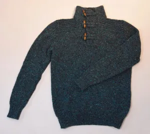 Toggle Buttoned Collar Sweater - Teal Grey - Fisherman Out of Ireland