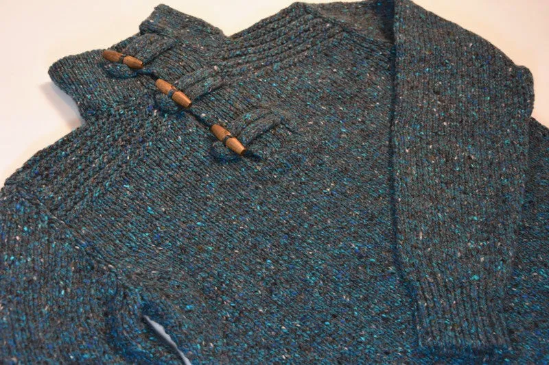 Toggle Buttoned Collar Sweater - Teal Grey - Fisherman Out of Ireland