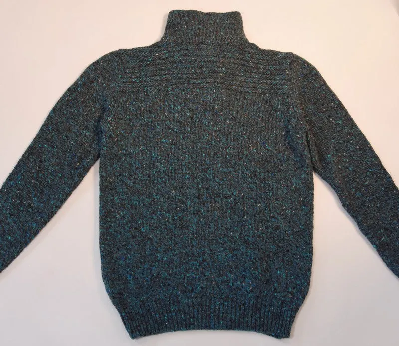 Toggle Buttoned Collar Sweater - Teal Grey - Fisherman Out of Ireland