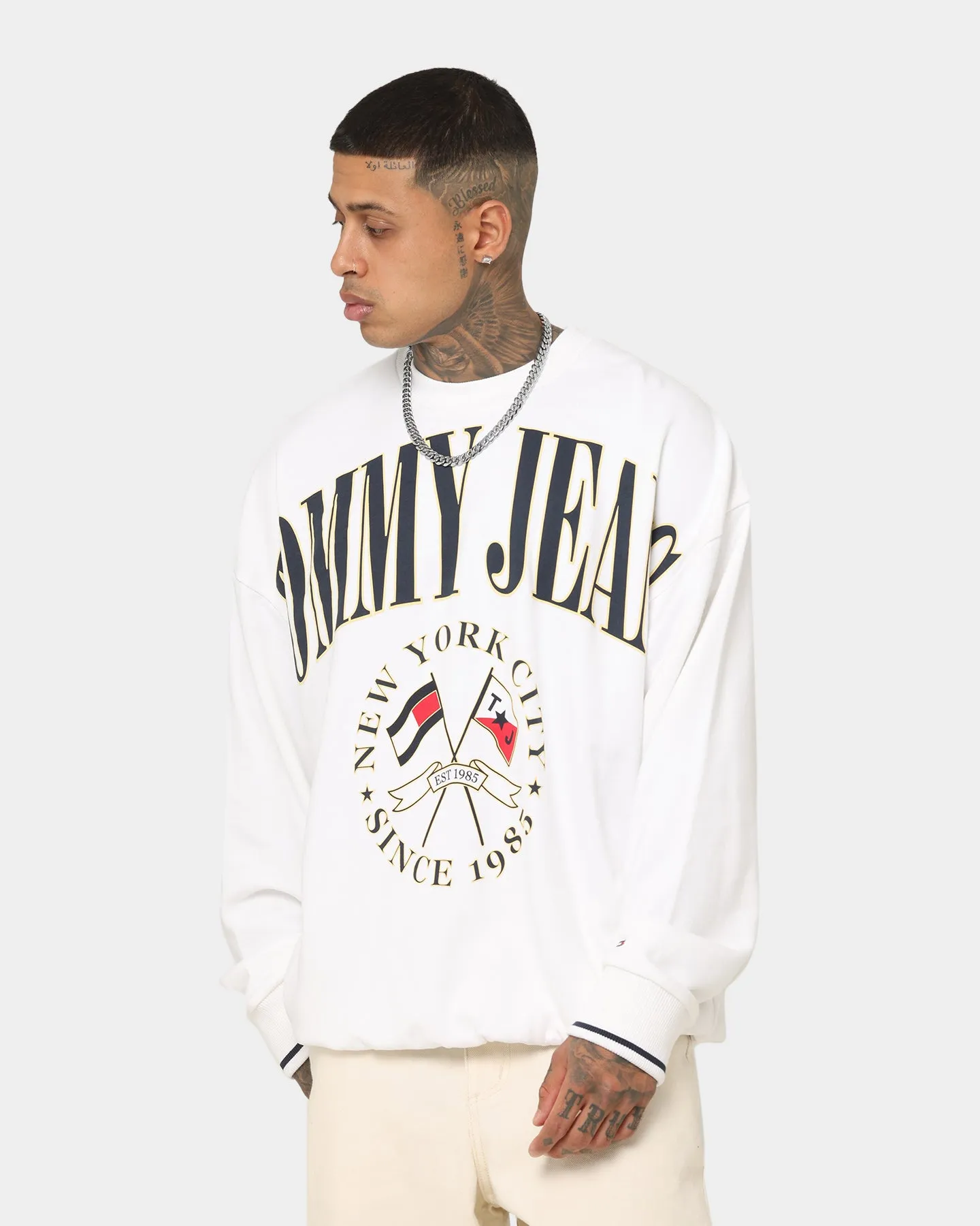 Tommy Jeans TJM Skater Prep Logo Crewneck White