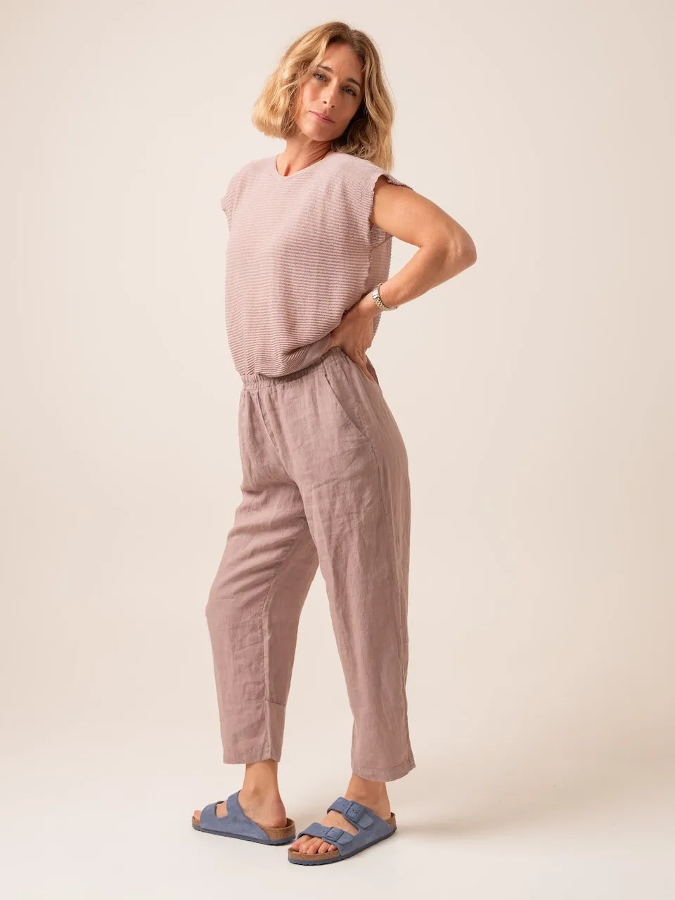 Transit Par Such Linen Pant with Viscose Detail in Mauve