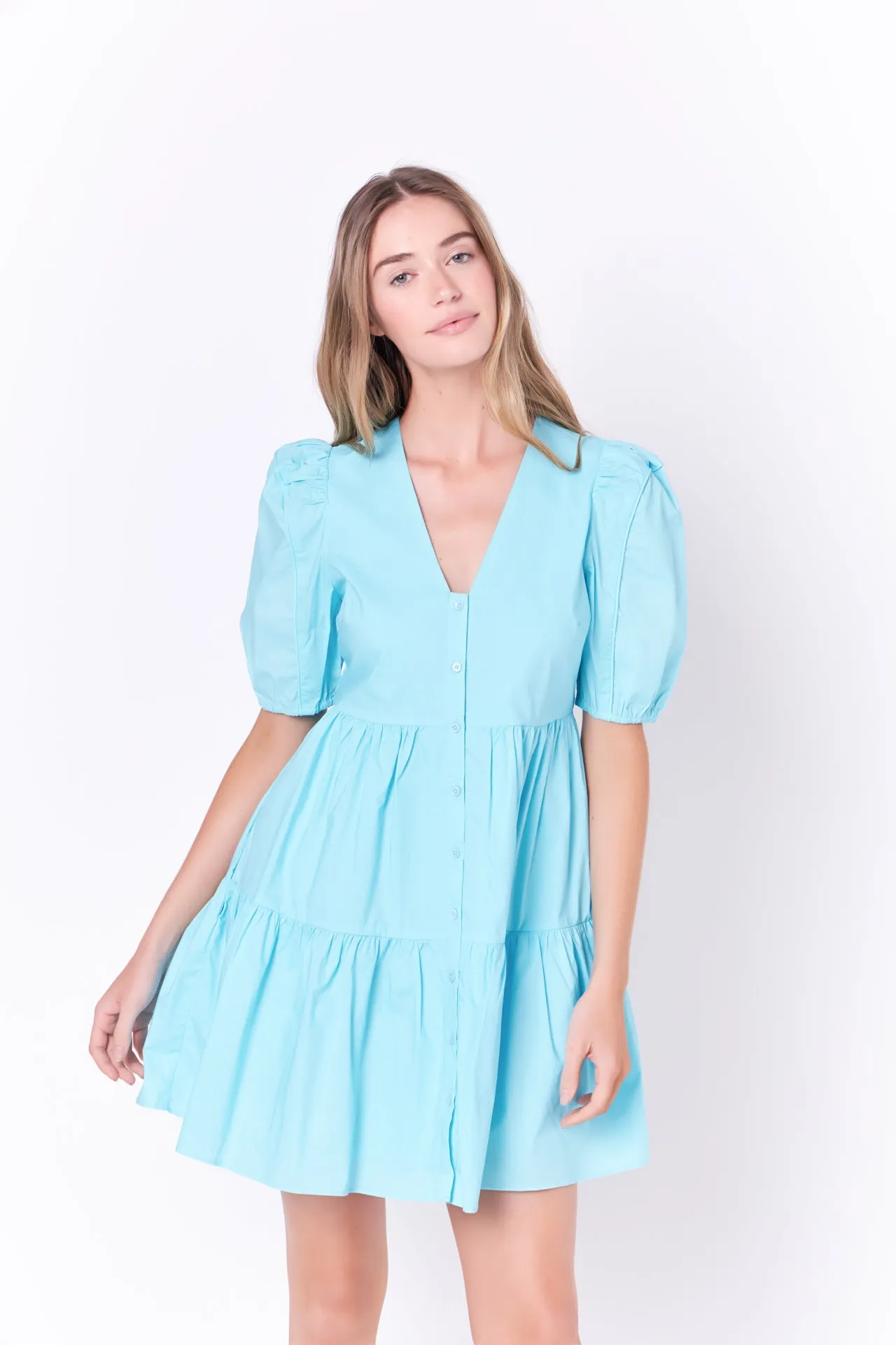 V-neck Button Down Babydoll Dress