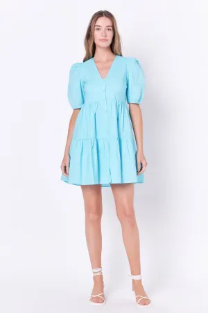 V-neck Button Down Babydoll Dress