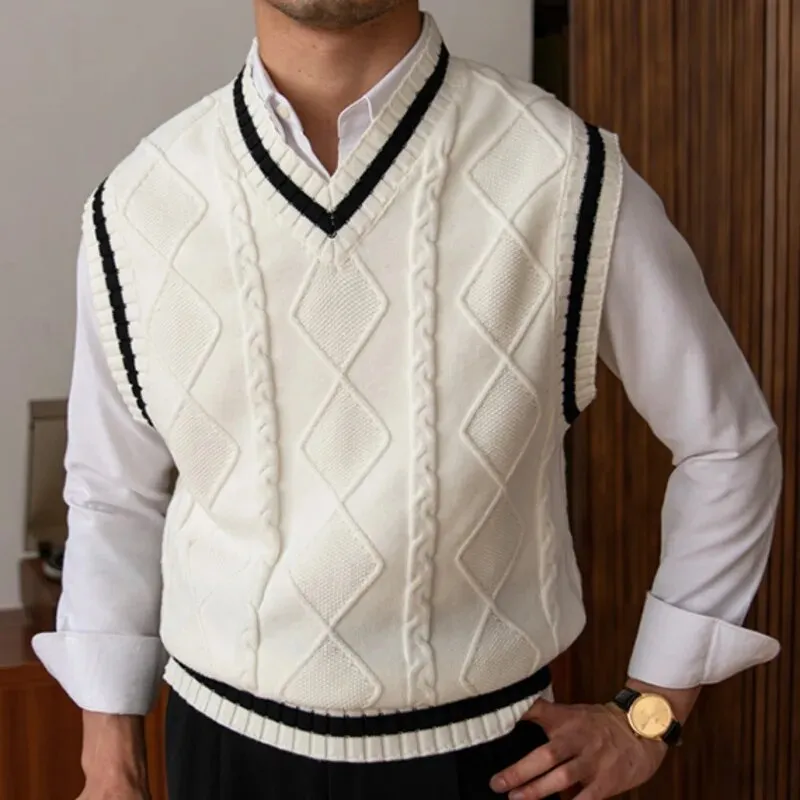 V-Neck Tweed Jacquard Knit Vest