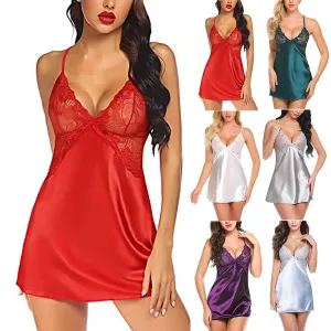 VenusFox Sexy Lingerie Nightgown Underwear Lace Embroidery Seduction Women Nightwear Sling Back Cross Night Dress