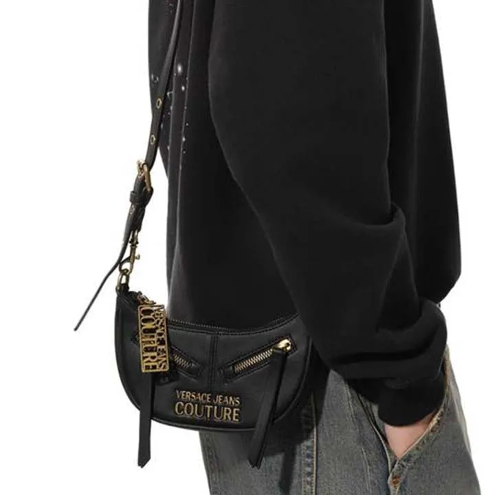 VERSACE JEANS COUTURE ZIPPER MINI LEATHER BLACK BAG