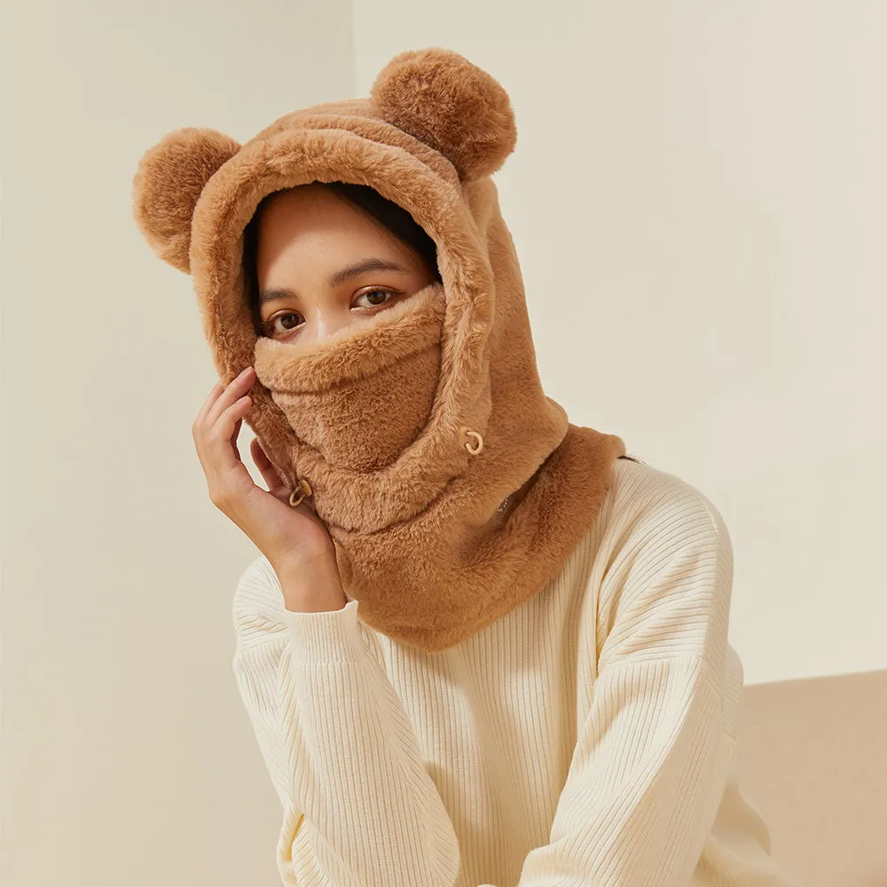 Winter Warm Balaclava Hat Soft Plush Hoodie with Face Cover