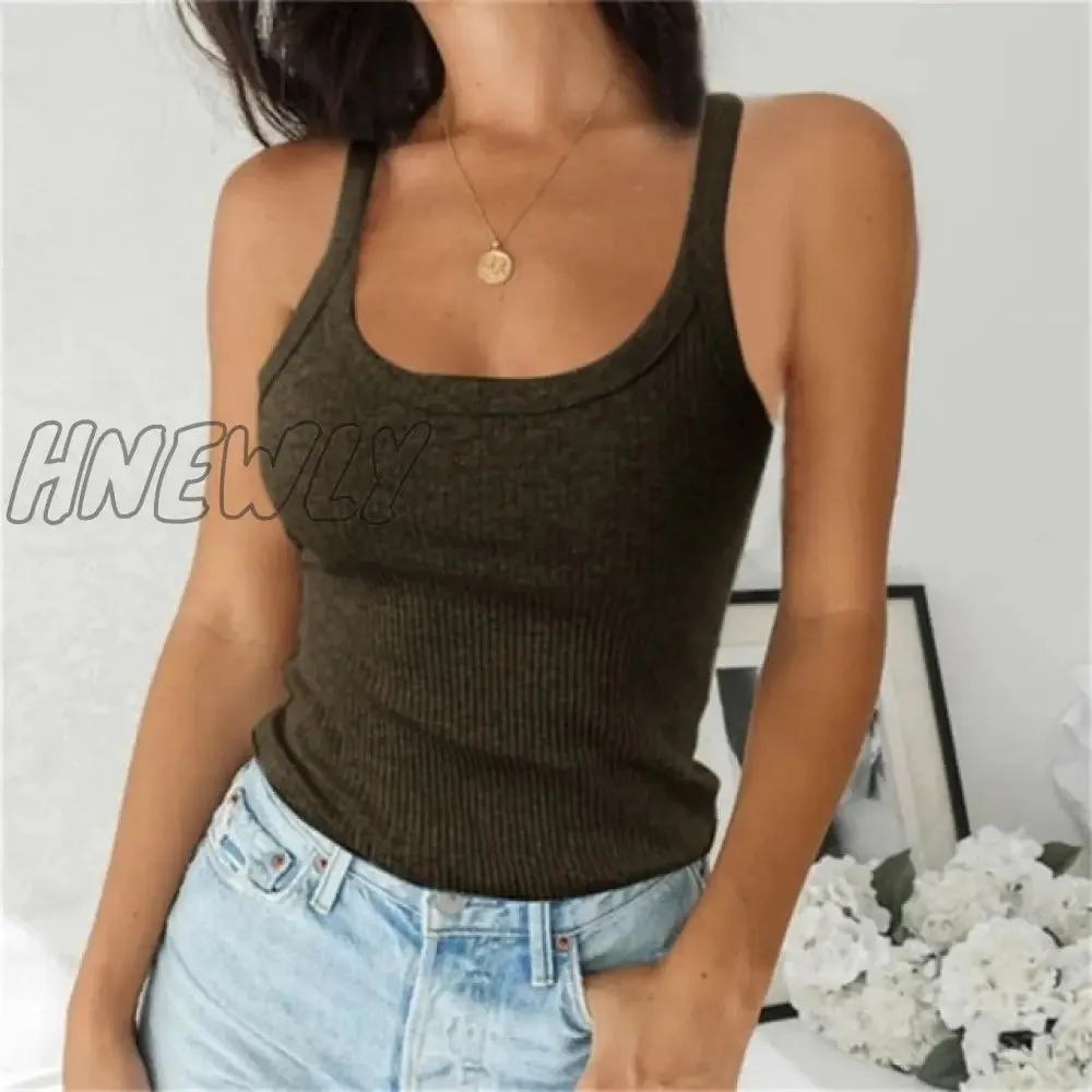 Women Sleeveless Spaghetti Vest Quality Knitted Camis U-neck Tank Tops Casual Solid Color Basic Camisole For Female Plus Size