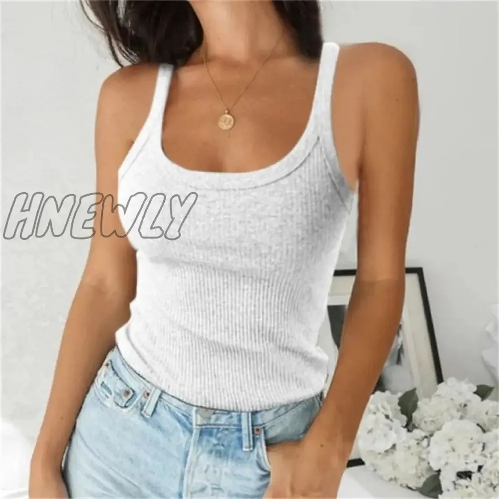 Women Sleeveless Spaghetti Vest Quality Knitted Camis U-neck Tank Tops Casual Solid Color Basic Camisole For Female Plus Size