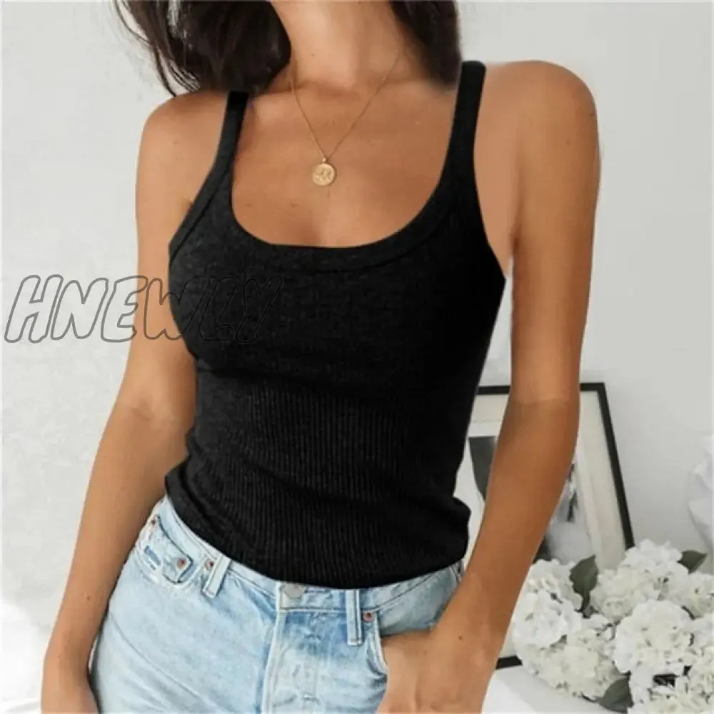 Women Sleeveless Spaghetti Vest Quality Knitted Camis U-neck Tank Tops Casual Solid Color Basic Camisole For Female Plus Size