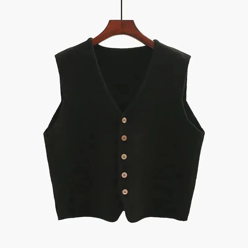 Women Sleeveless V-neck Button Down Knitted Vest Cardigan