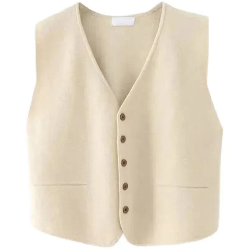 Women Sleeveless V-neck Button Down Knitted Vest Cardigan