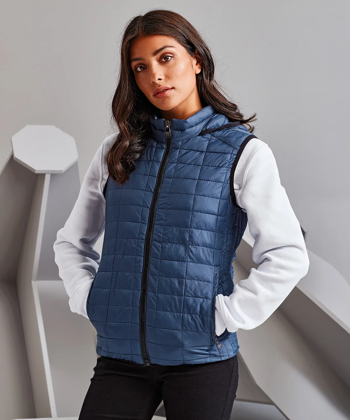 Womens honeycomb hooded gilet | Navy