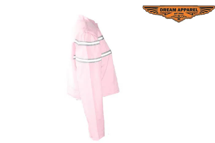 Women's Light Pink Lightweight Racer Style Textile Jacket W/ White Stripes