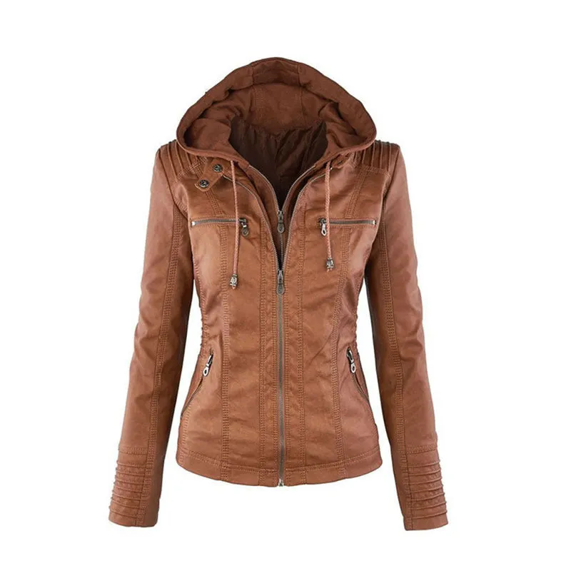 Women's Short Leather Pu Leather Jacket