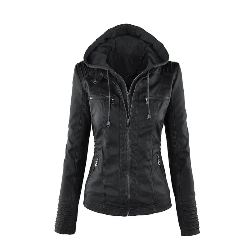 Women's Short Leather Pu Leather Jacket